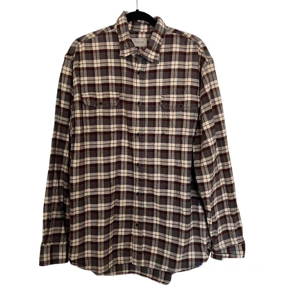 Jachs Beige Brown Long Sleeve Button Down Flannel XLT
